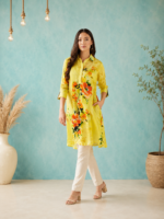 Premium Mulberry Silk Floral Printed Tunic – Yellow