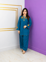Premium Jacquard Embroidered 2-Piece Set – Teal Blue