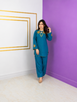 Premium Jacquard Embroidered 2-Piece Set – Teal Blue - Image 2