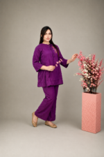 Premium Jacquard Embroidered 2-Piece Set – Purple - Image 3