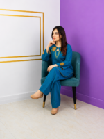 Premium Jacquard Embroidered 2-Piece Set – Teal Blue - Image 4
