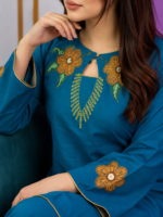 Premium Jacquard Embroidered 2-Piece Set – Teal Blue - Image 3