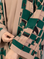 Premium Jacquard Printed 3-Piece Co-Ord Set – Emerald Green & Beige - Image 4