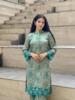 Premium Mulberry Silk Embroidered 2-Piece Set – Teal Green - Image 5